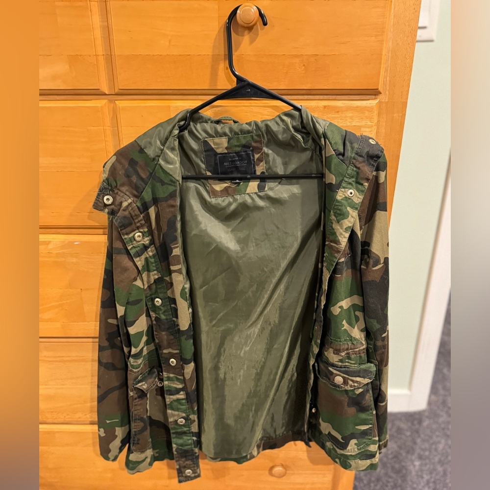 Miss London Green and Brown Camouflage Rain Jacket